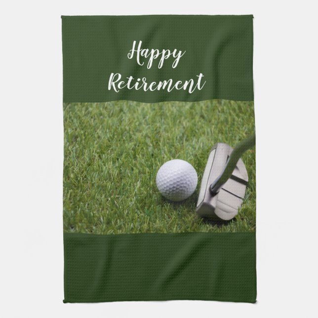 Golf Happy Retirement golf ball and Putter Golf Tea Towel (Vertical)