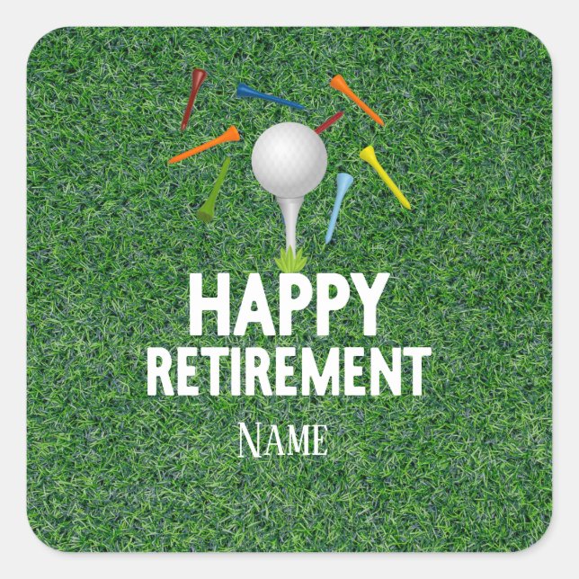 Golf Happy Retirement on green background Classic  Square Sticker (Front)