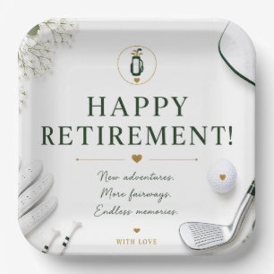 Golf Happy Retirement on white background Paper Plate