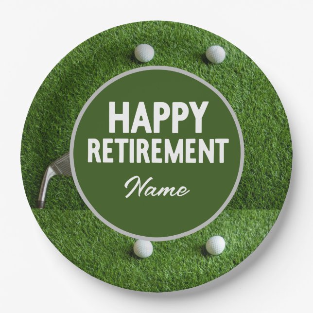 Golf Happy Retirement  Paper Plates (Front)