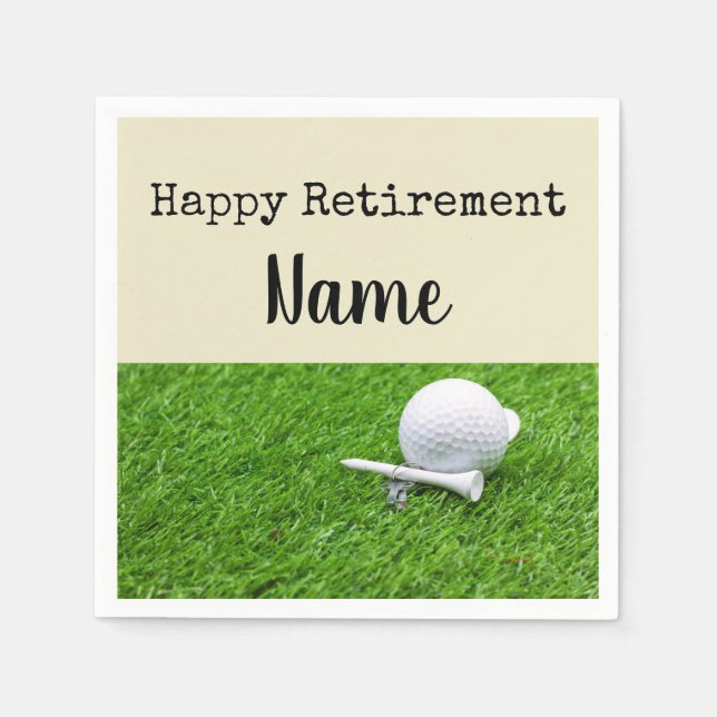 Golf Happy retirement with golf ball and tee Napkin (Front)