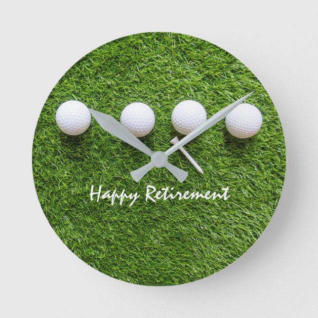 Golf Happy retirement with golf ball and tee Round Clock (Front)