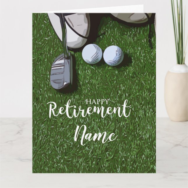 Golf happy retirement with golf ball on green  card (Front)