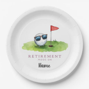 Golf Happy retirement with golf ball on green Paper Plate