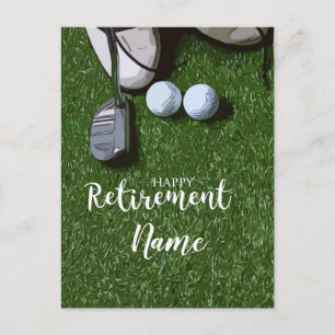 Golf happy retirement with golf ball on green  postcard
