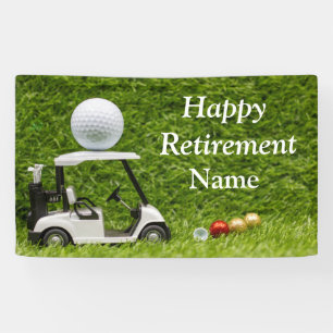 Golf happy retirement with golf cart and ball banner
