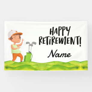 Golf happy retirement with happy golfer on green banner