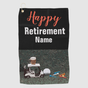Golf happy retirement with Name  beer golf cart  Towel