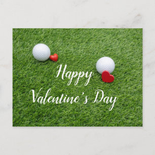 Golf Happy Valentine's Day with love and golf ball Postcard