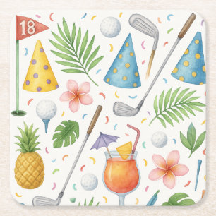 Golf Hawaii themed for Hawaiian Golfer Party Square Paper Coaster