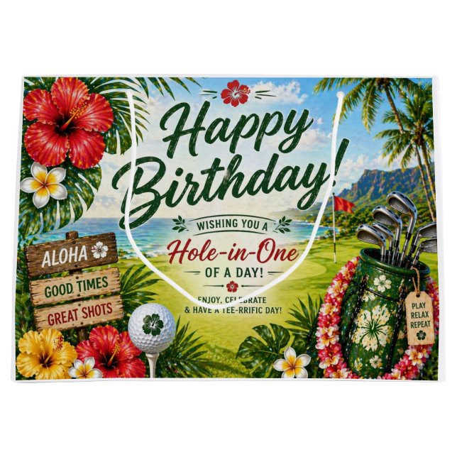  Golf Hawaiian themed for Birthday  Large Gift Bag (Front)