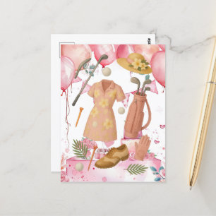 Golf Hawaiian themed Lady Woman Golfer tournament  Postcard