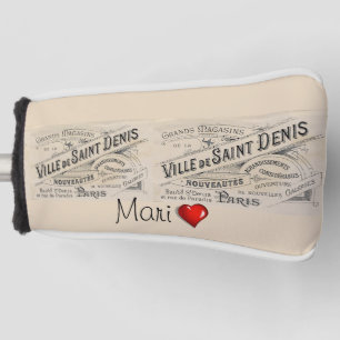 Golf Head Cover Beige Paris France Red Heart