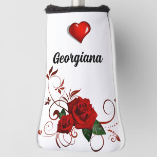 Golf Head Cover Red Rose Red Heart Floral
