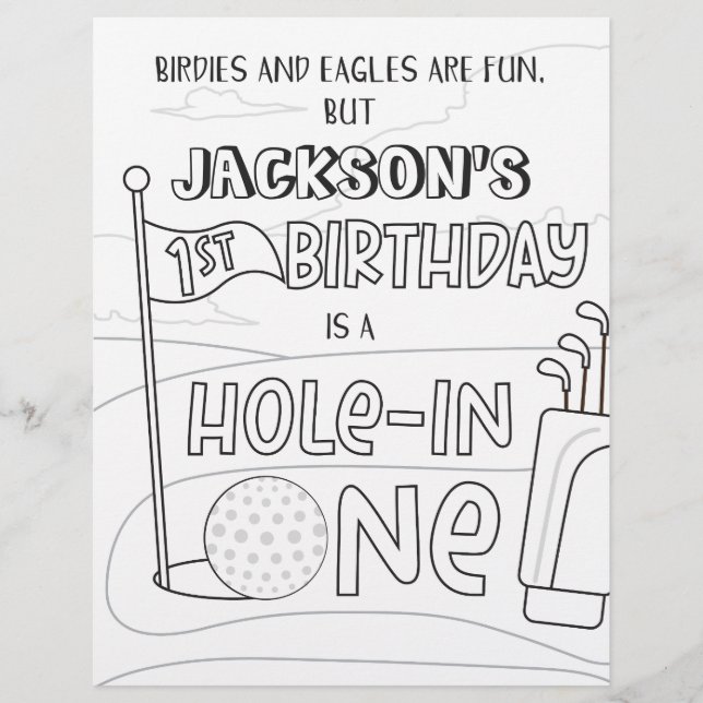 Golf Hole in One Birthday Colouring Page (Front)