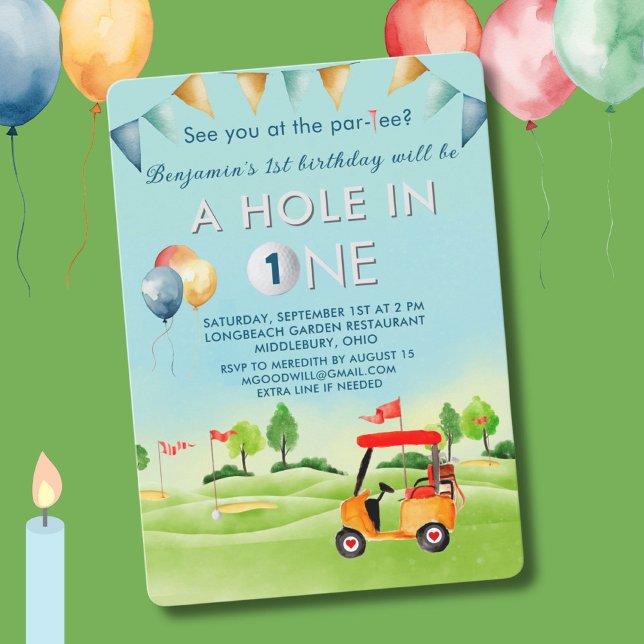 Golf Hole In One Boy First Birthday Par-Tee  Invitation (Creator Uploaded)