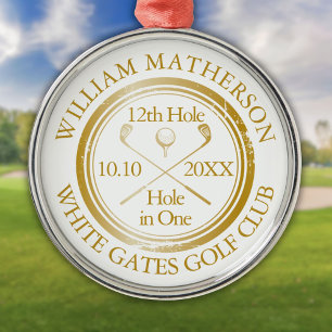 Golf Hole in One Classic Gold Personalised  Metal Ornament