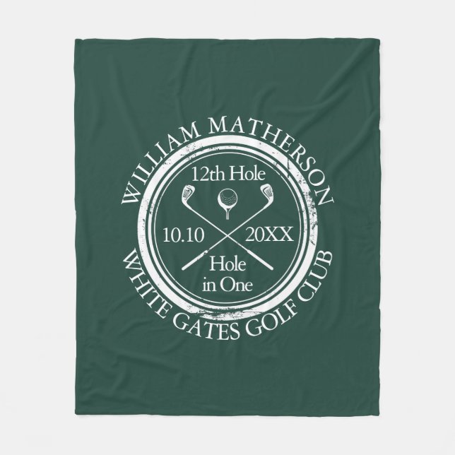 Golf Hole in One Emerald Green Fleece Blanket (Front)