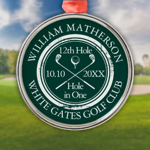 Golf Hole in One Emerald Green Personalised Metal Ornament
