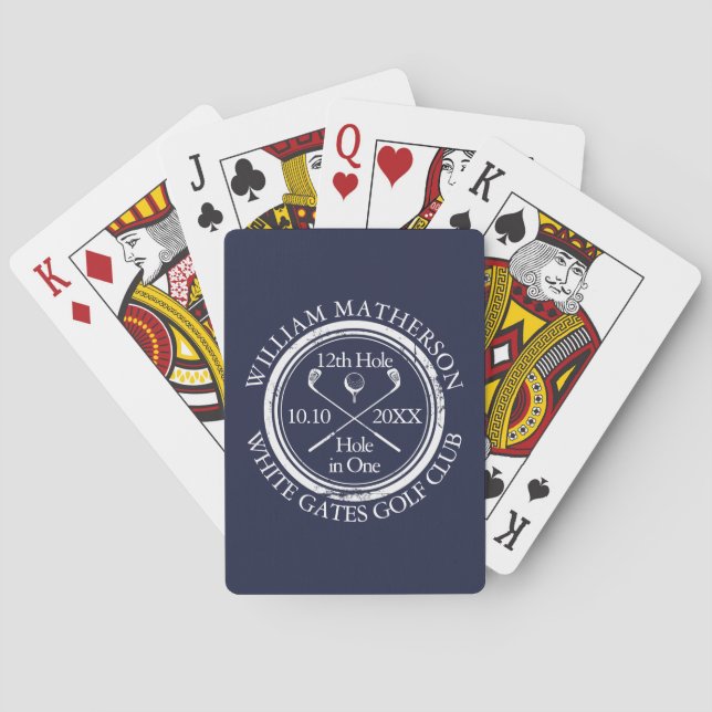 Golf Hole in One Navy Blue Personalised Playing Cards (Back)