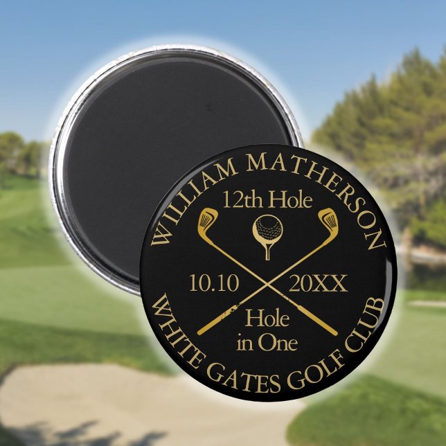 Golf Hole In One Personalised Black And Gold Magnet (Golf Hole In One Personalized Black And Gold Magnet)