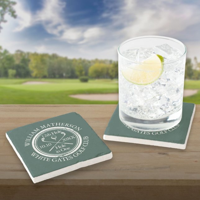 Golf Hole in One Personalised Emerald Green Stone Coaster (Golf Hole in One Personalized Emerald Green Stone Coaster)