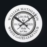 Golf Hole in One Personalised  Round Clock<br><div class="desc">Personalise the name,  location hole number and date to create a great keepsake to celebrate that fantastic hole in one. Designed by Thisisnotme©</div>