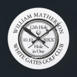 Golf Hole in One Personalised  Round Clock<br><div class="desc">Personalise the name,  location hole number and date to create a great keepsake to celebrate that fantastic hole in one. Designed by Thisisnotme©</div>
