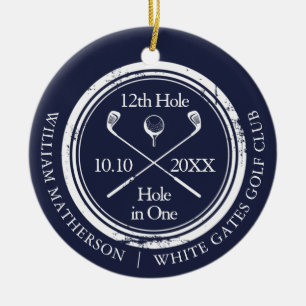 Golf Hole in One Retro Navy Blue Personalised Ceramic Ornament