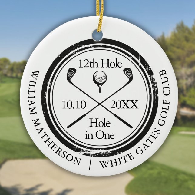 Golf Hole in One Retro Personalised  Ceramic Ornament (Golf Hole in One Retro Personalized Ceramic Ornament)