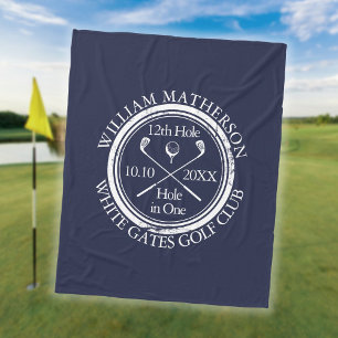 Golf Hole in One Royal Blue Personalised Fleece Blanket