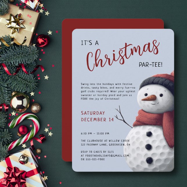 Golf Holiday Christmas Par-Tee Snowman Festive  Invitation (Invite guests to a PAR-TEE they’ll never forget! )
