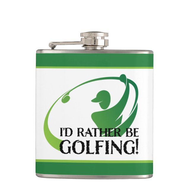 Golf Humour I'd Rather Be Golfing Golfer Funny Men Hip Flask (Front)
