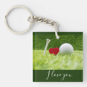 Golf I love you with tee and golf ball with love Key Ring
