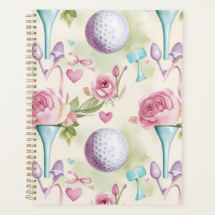 Golf in pink themed with flowers for Lady golfer Planner
