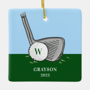 Golf Initial Name Ceramic Ornament