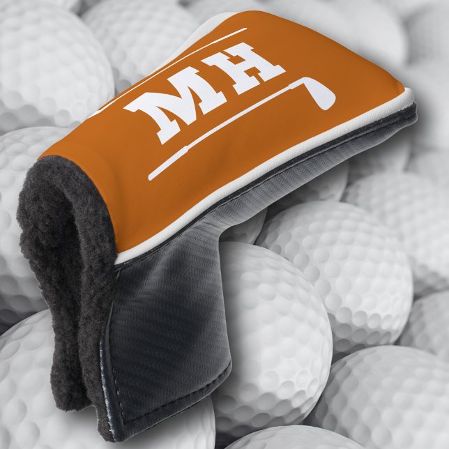  Golf Initials Classic Preppy Athletic Orange Head Cover (Clean, classic style for the putting green.)