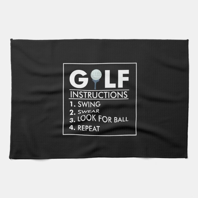 Golf Instructions Swing Swear Look Ball Repeat Tea Towel (Horizontal)