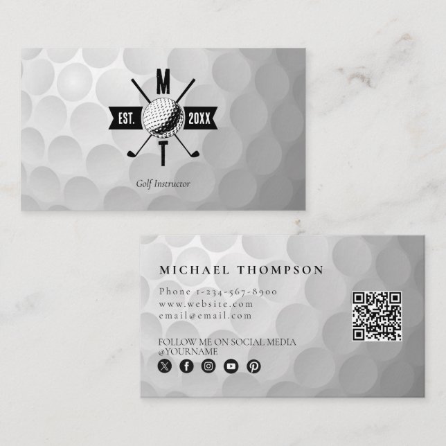Golf Instructor Business Social Media QR Code  Business Card (Front/Back)