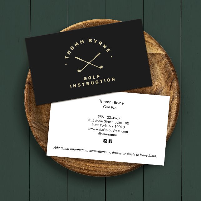  Golf Instructor Pro Crossed Golf Clubs Black Business Card (Creator Uploaded)
