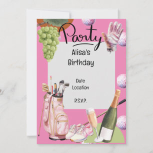 Golf iron with ball all over on pink for golfer invitation