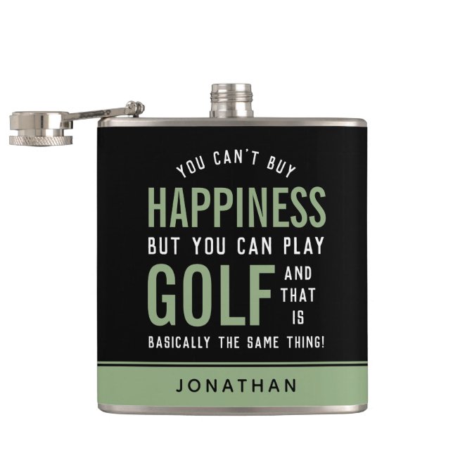Golf is Happiness Funny Golf Lover Gifts Hip Flask (Opened)