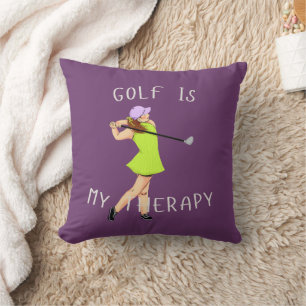 'Golf Is My Therapy' Magenta Lime Green Modern Fun Cushion