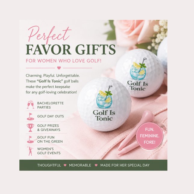 "Golf Is Tonic" Golf Balls Favours Golf Event (Perfect golf favors for women's golf events, prizes, bachelorette parties and fun days)
