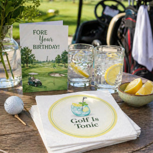 Golf Is Tonic - Lemon Mint Glass Design Napkins