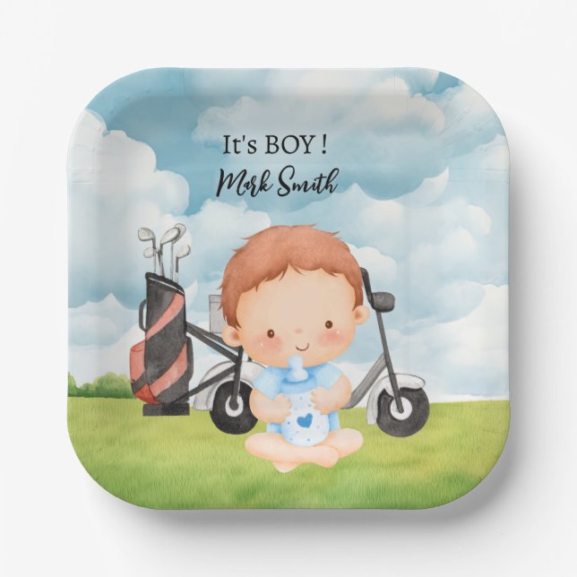 Golf  It's Boy for Baby Shower   Paper Plate (Front)