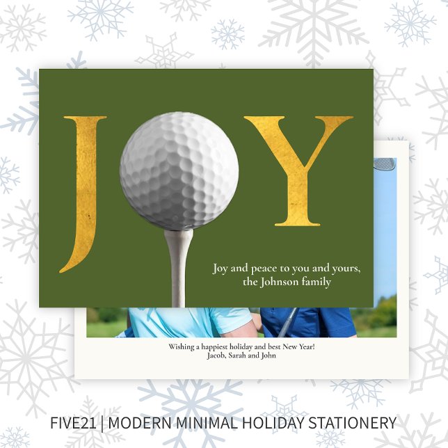 Golf Joy & Peace Green Christmas Photo Holiday Card (Creator Uploaded)