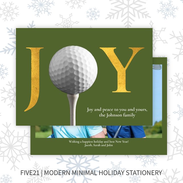Golf Joy & Peace Green Christmas Photo Holiday Card (Creator Uploaded)