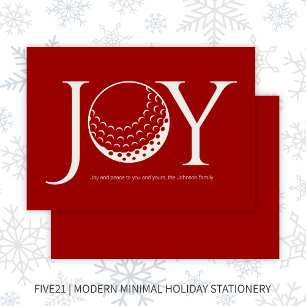Golf Joy & Peace Red Flat Christmas Holiday Card