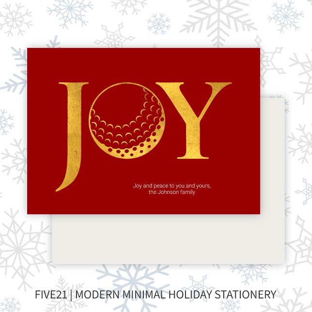 Golf Joy & Peace Red Flat Christmas Holiday Card (Creator Uploaded)
